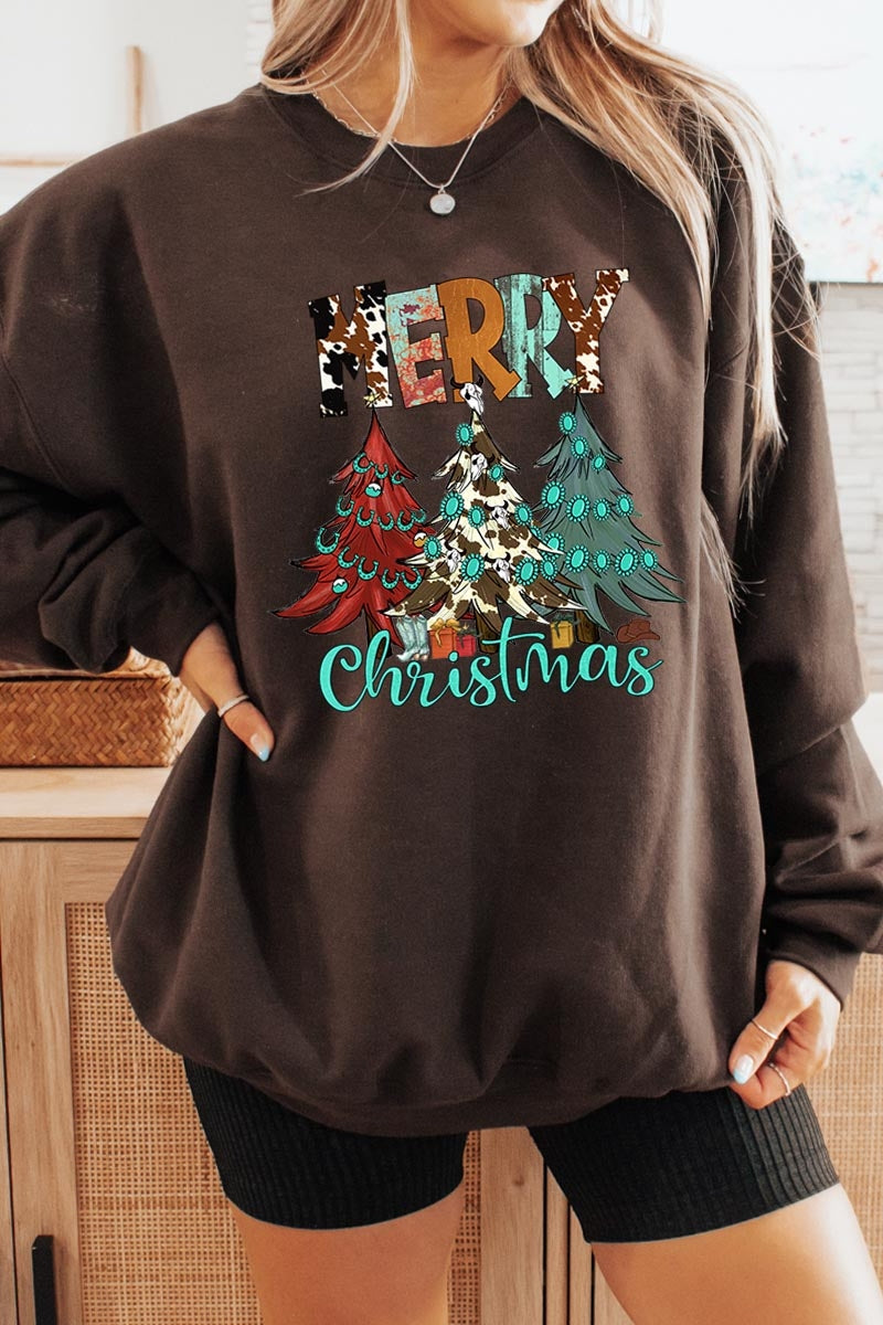 UL180-E3200 Merry Christmas Trees Graphic Sweatshirt $20