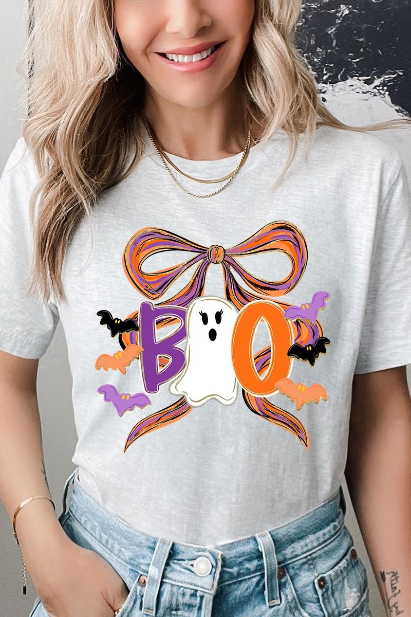US3001P-E3120 Boo Brushstroke Bow Graphic Plus Tee $16