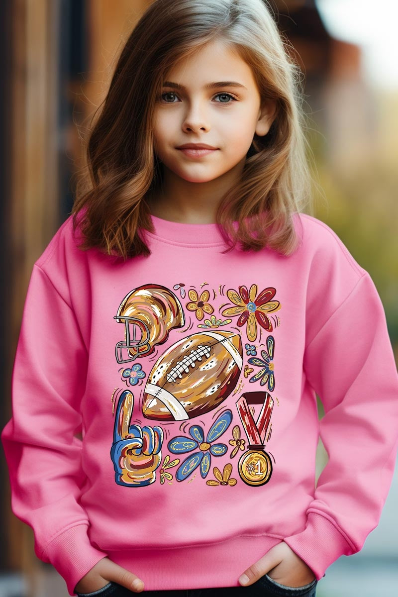 UL180B-E3072Z Retro Floral Football Kids Graphic Sweatshirt $20