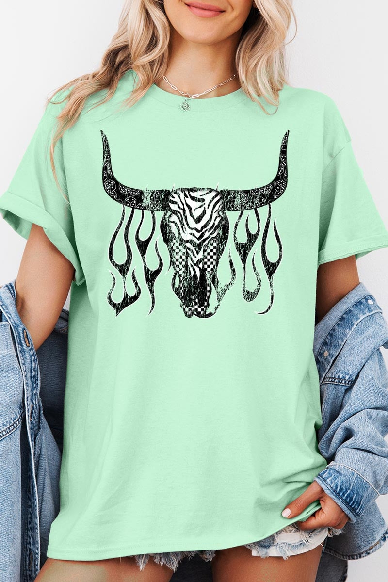 5000P-E3176 Western Bullskull Graphic Plus Heavy Cotton Tee $12.75