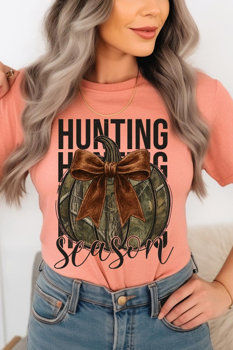 US3001-E3190 Hunting Pumpkin Bow Graphic Tee $12.5
