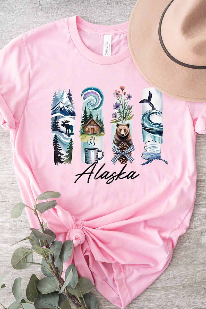 US3001-E3061AK Alaska State Brushstroke Graphic Tee $12.5