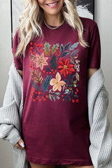 US3001-E3186 Floral Christmas Graphic Tee $12.5