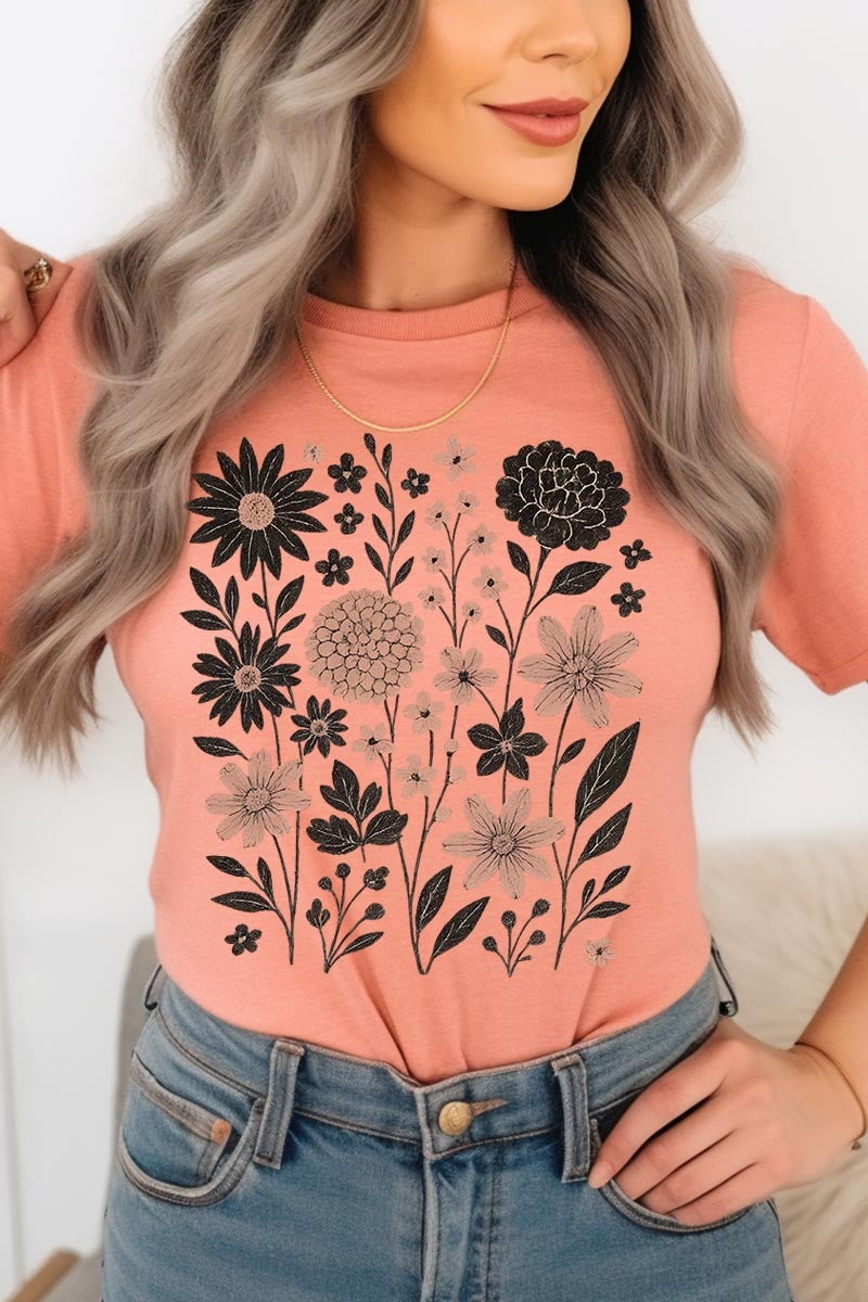 US3001P-E3178 Fall Floral Garden Graphic Plus Tee $16