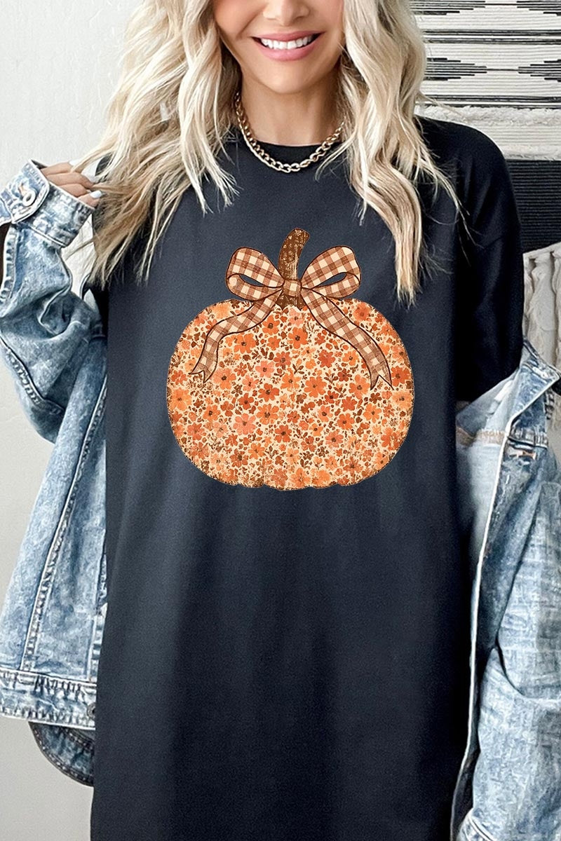 5000-E3135 Floral Fall Pumpkin Graphic Heavy Cotton Tee $9