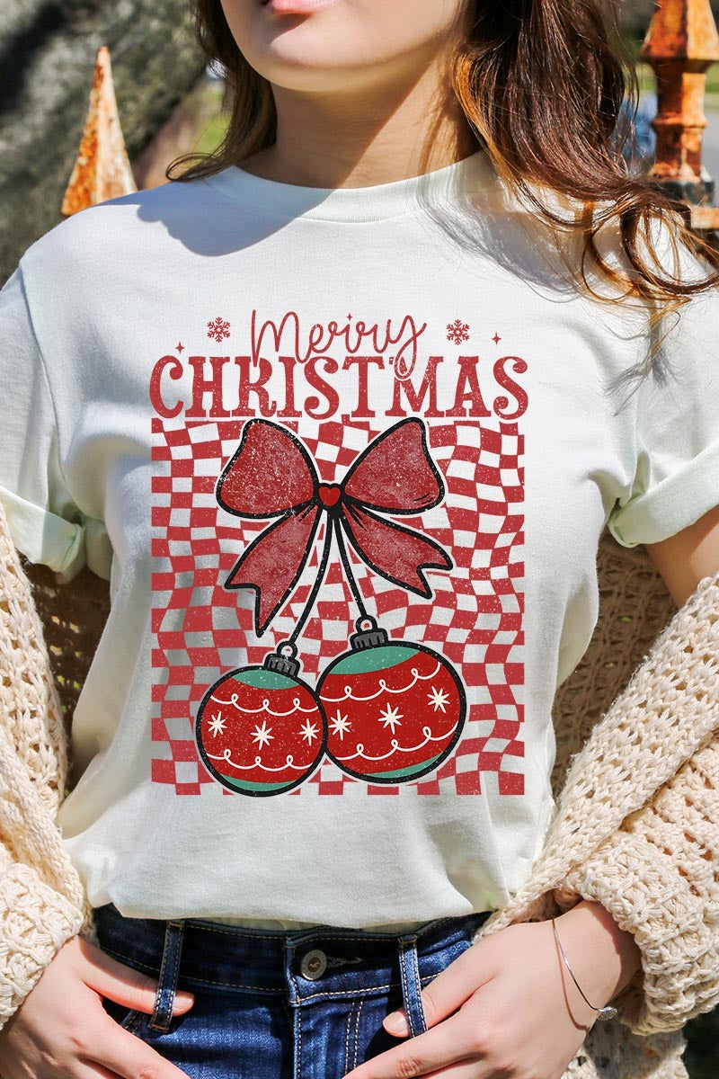 US3001P-E3196 Cherry Ornament Christmas Graphic Plus Tee $16