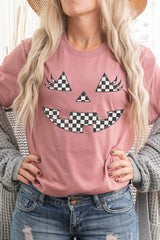 US3001P-E3149 Checker Pumpkin Face Graphic Plus Tee $16