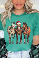US3001P-E3182 Christmas Horses Graphic Plus Tee $16