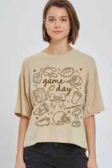 CTS-E3081 Football Doodles Graphic Relaxed Crop Top $11