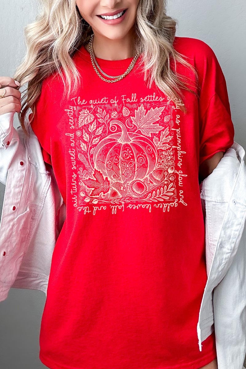 5000P-E3112 Pumpkin Botanical Graphic Plus Heavy Cotton Tee $12.75