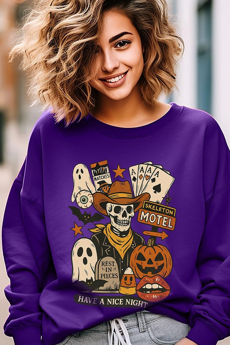 UL180P-E3107 Spooky Western Skeleton Graphic Plus Sweatshirt $25