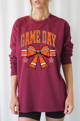 UL240P-E3064 Orange Game Day Football Bow Plus Long Sleeve Tee $17