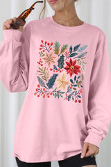 UL240P-E3186 Floral Christmas Graphic Plus Long Sleeve Tee $17