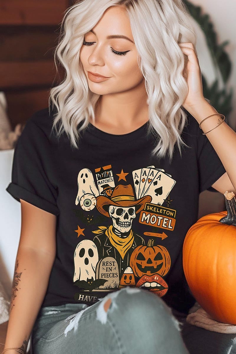 US3001P-E3107 Spooky Western Skeleton Graphic Plus Tee $16