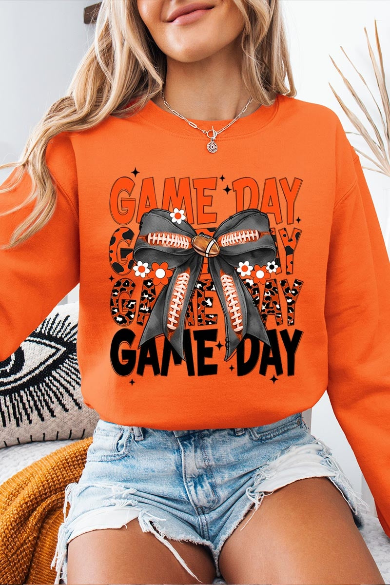 UL180-E3088 Orange Black Football Game Day Bow Sweatshirt $20