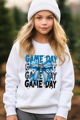UL180B-E3089Z Blue Silver Football Game Day Bow Kids Sweatshirt $20