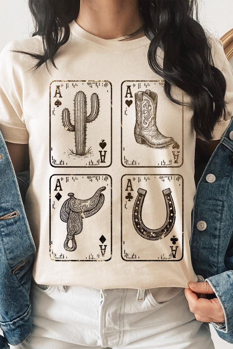 US3001-E3094 Western Cowgirl Card Graphic Tee $12.5