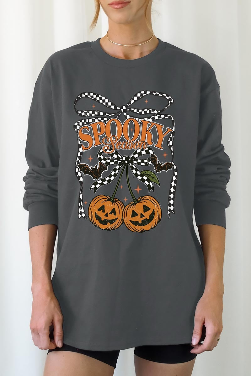 UL240P-E3085 Pumpkin Cherries Graphic Plus Long Sleeve Tee $17