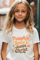 US3001Y-E3164Z Pumpkin Spice & Jesus Kids Graphic Tee $11