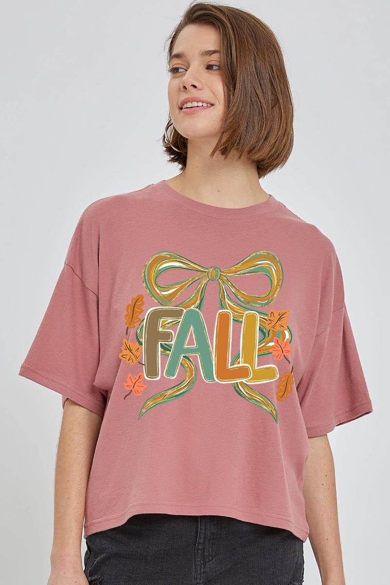 CTS-E3121 Fall Brushstroke Bow Graphic Relaxed Crop Top $11