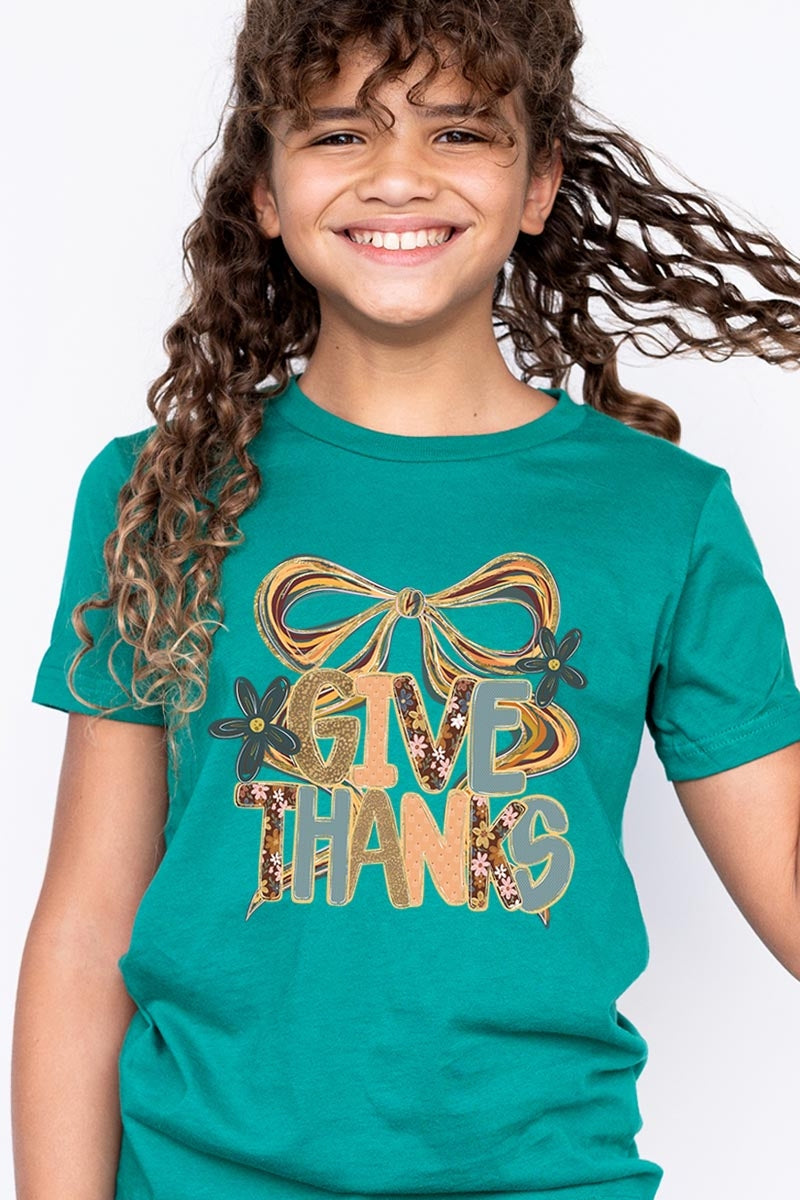 US3001Y-E3154Z Give Thanks Bow Kids Graphic Tee $11