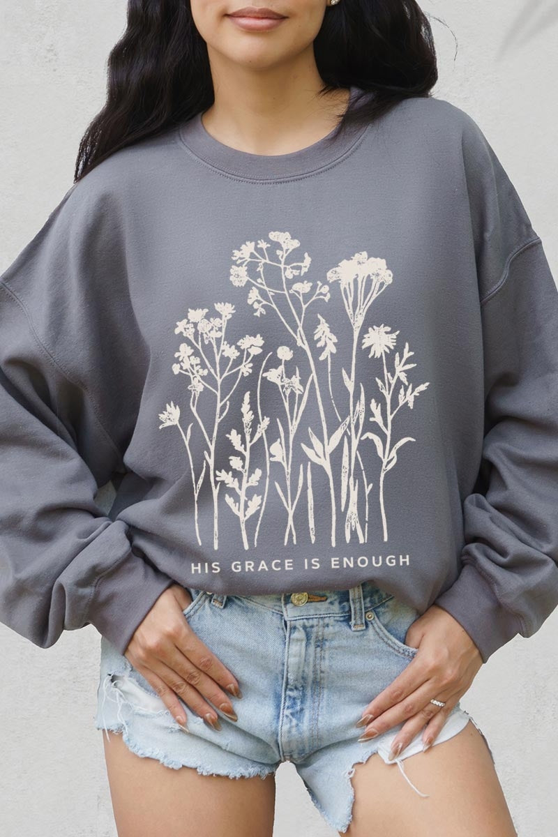 UL180P-E3146 Christian Wildflower Graphic Plus Sweatshirt $25