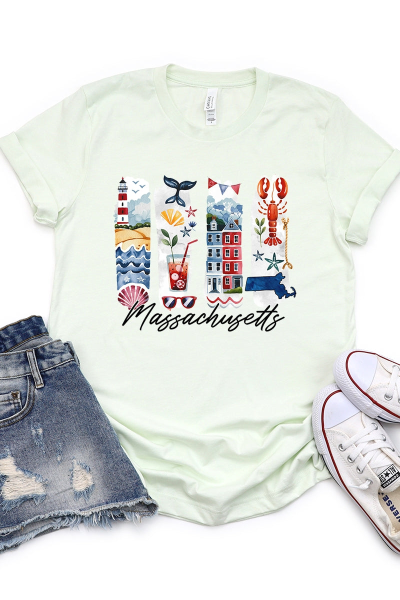 US3001-E3061MA Massachusetts State Brushstroke Graphic Tee $12.5