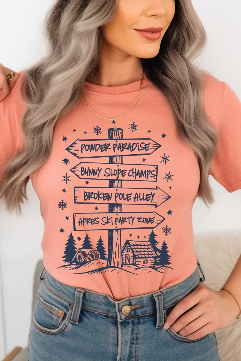 US3001-E3189 Ski Lodge Signs Graphic Tee $12.5