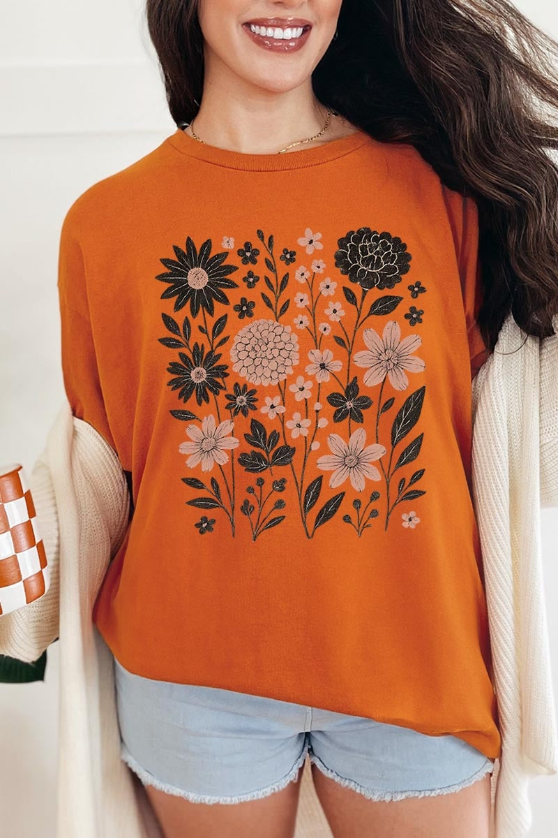 5000P-E3178 Fall Floral Garden Graphic Plus Heavy Cotton Tee $12.75