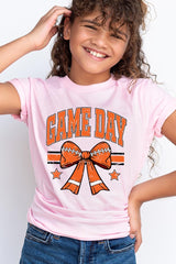 US3001Y-E3064Z Orange Game Day Football Bow Kids Graphic Tee $11