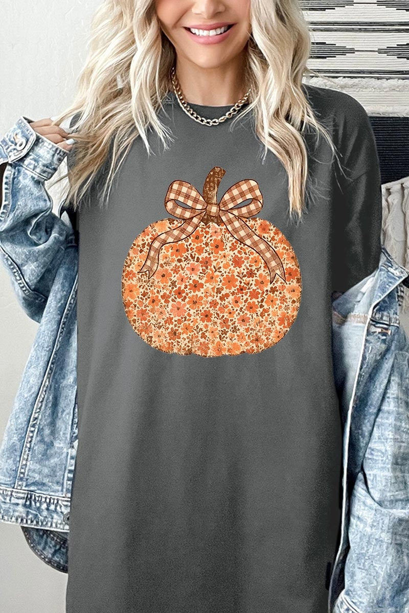 5000P-E3135 Floral Fall Pumpkin Graphic Plus Heavy Cotton Tee $12.75