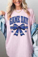 5000-E3065 Blue Football Bow Graphic Heavy Cotton Tee $9