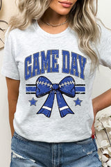 US3001-E3065 Blue Game Day Football Bow Graphic Tee $12.5