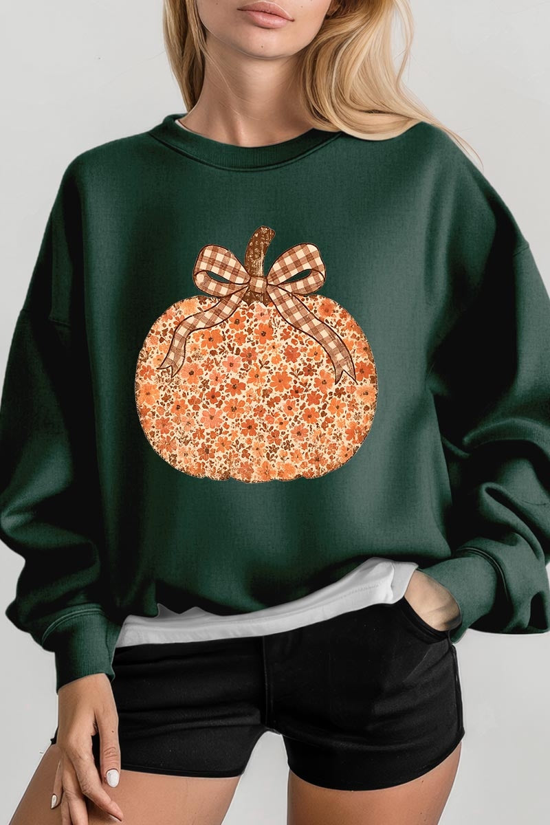 UL180-E3135 Floral Fall Pumpkin Graphic Sweatshirt $20