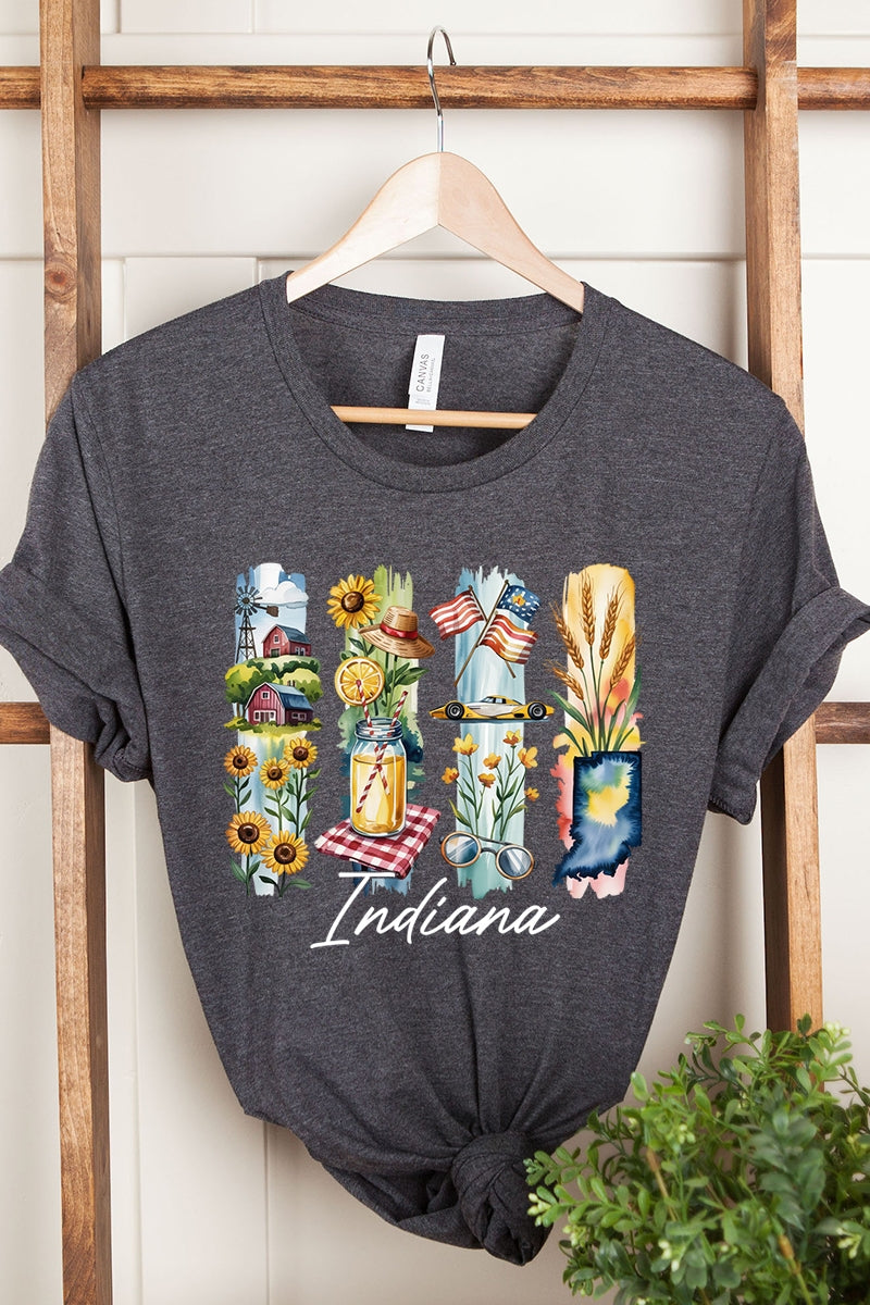 US3001P-E3061IN Indiana State Brushstroke Graphic Plus Tee $16
