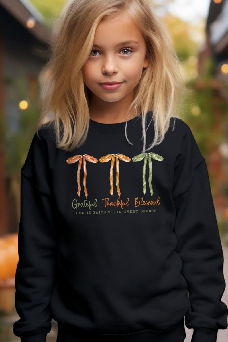 UL180B-E3111Z Grateful Thankful Blessed Kids Graphic Sweatshirt $20