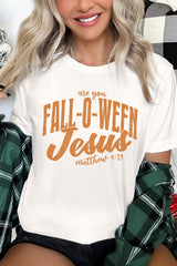 US3001P-E3143 Are You Fall O Ween Jesus Graphic Plus Tee $16