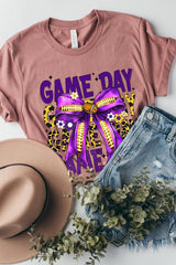 US3001P-E3092 Purple Yellow Football Game Day Bow Plus Tee $16