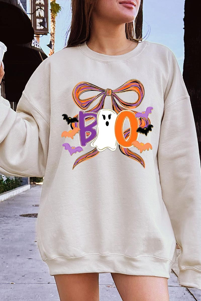 UL180P-E3120 Boo Brushstroke Bow Graphic Plus Sweatshirt $25