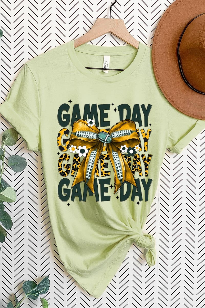 US3001-E3090 Yellow Football Game Day Bow Graphic Tee $12.5