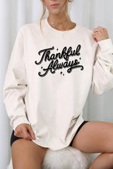 UL240P-E3168 Thankful Always Graphic Plus Long Sleeve Tee $17
