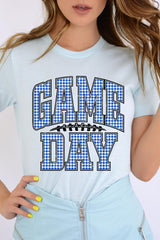 US3001-E3130 Blue Gingham Game Day Graphic Tee $12.5