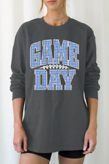 UL240-E3130 Blue Gingham Game Day Graphic Long Sleeve Tee $13.75
