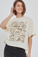 CTS-E3081 Football Doodles Graphic Relaxed Crop Top $11