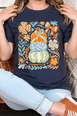 US3001-E3153 Floral Pumpkin Stack Graphic Tee $12.5