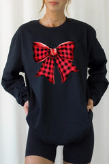 UL240P-E3198 Red Buffalo Plaid Bow Graphic Plus Long Sleeve Tee $17