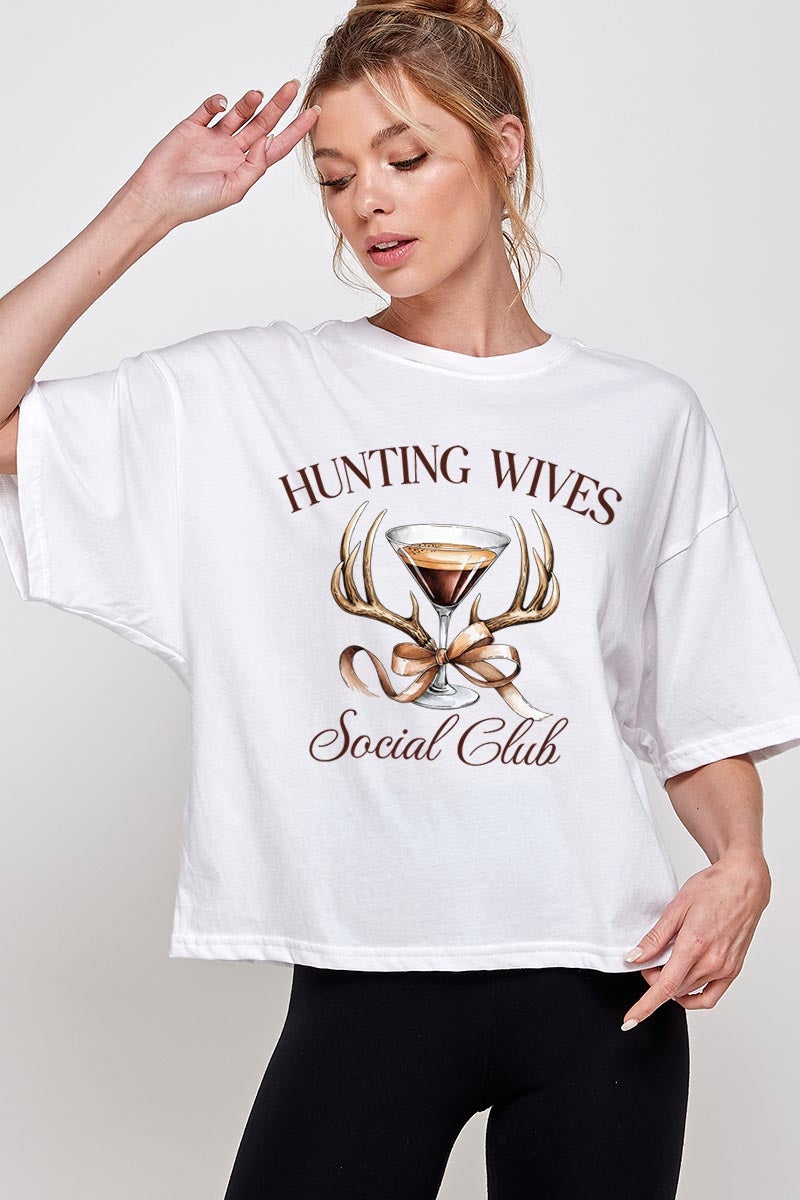 CTS-E3191 Hunting Wives Social Club Graphic Relaxed Crop Top $11