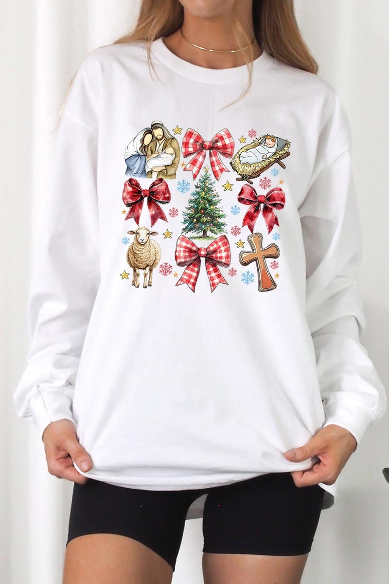 UL240P-E3219 Nativity Scene Christmas Graphic Plus Long Sleeve Tee $17