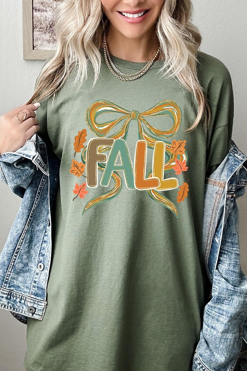 5000P-E3121 Fall Brushstroke Bow Graphic Plus Heavy Cotton Tee $12.75