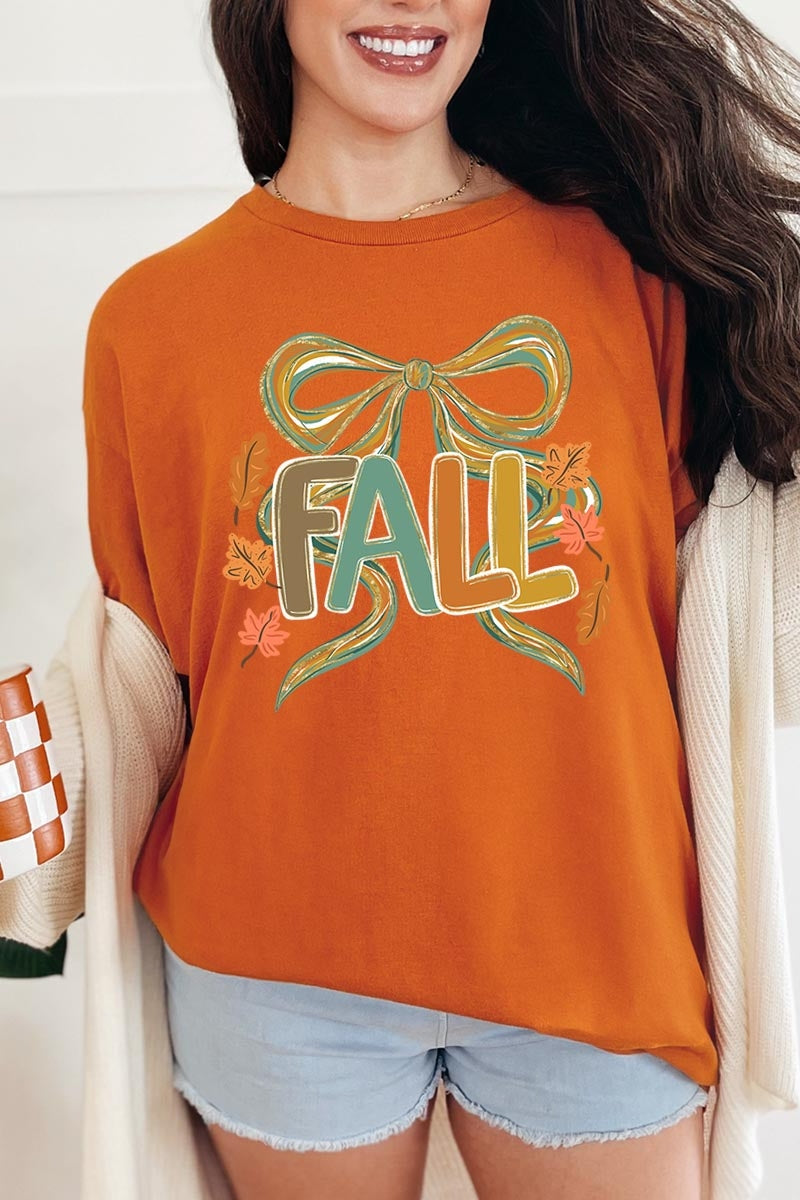 5000-E3121 Fall Brushstroke Bow Graphic Heavy Cotton Tee $9